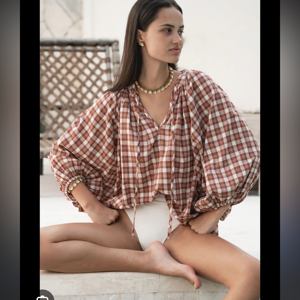 Daughters of India Plaid Blouse in Red and White